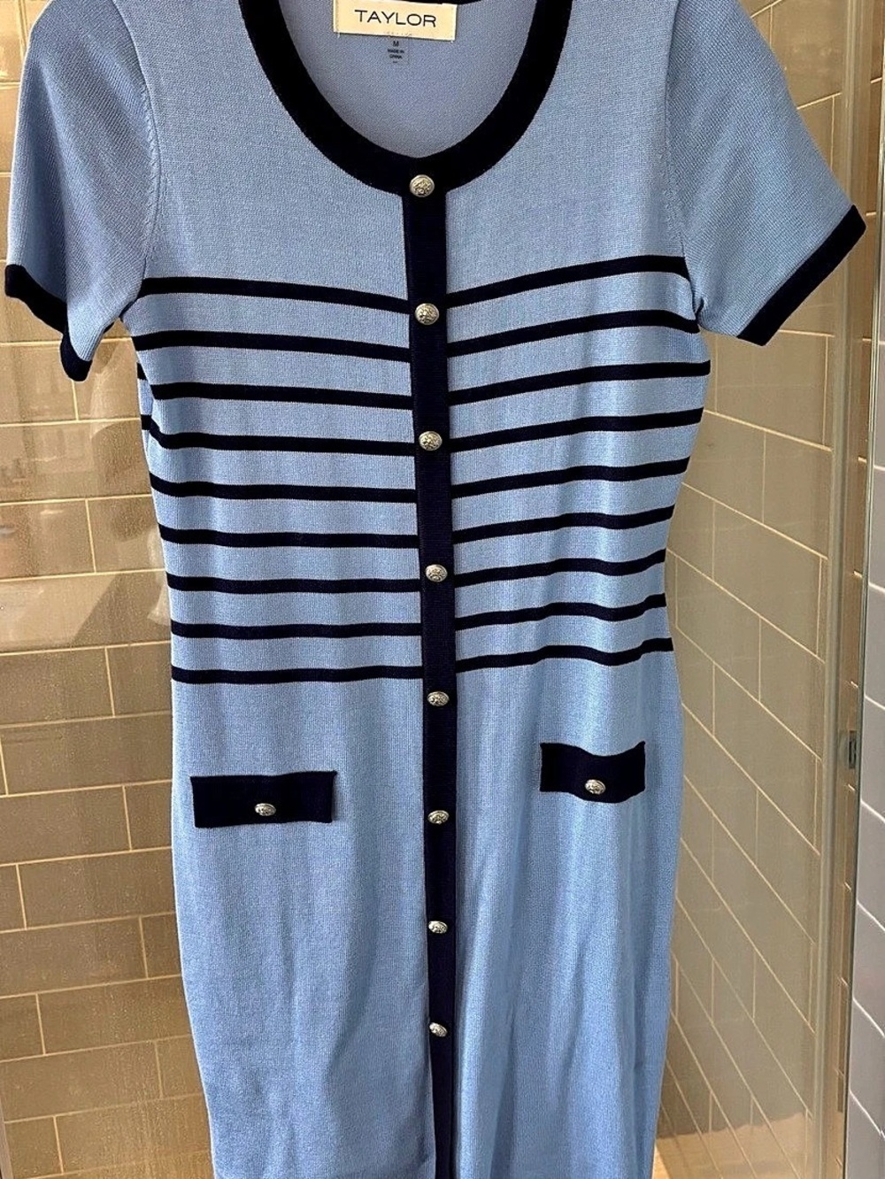 TAYLOR Striped Dress in Blue & Black Like New